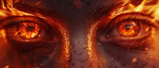 Wall Mural -  A tight shot of an eye ablaze with fire erupting from its upper portion