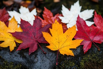 Sticker - Vibrant autumn leaves on moss-covered ground