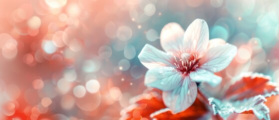 Sticker -  A tight shot of a red and white flower, with a softly blurred background