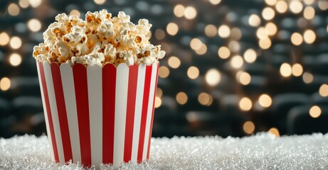 Wall Mural - Delicious popcorn in a red and white striped box