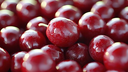 Sticker -   A close-up of piles of cherries with drops of water on top of them