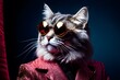 © Olha - Stylish Cat Wearing Sunglasses and Red Blazer, Cool Pet Fashion Portrait