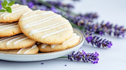 Canvas Print - Delicious homemade cookies with lavender flowers