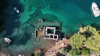 Wall Mural - Cleopatra Hammam Bay (Kleopatra Hamam Koyu) Drone Video, Gocek Islands Fethiye, Mugla Turkiye (Turkey)