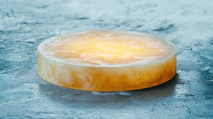 Poster - Frozen block of yellow resin or amber on icy surface