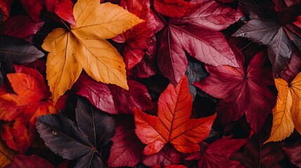 Wall Mural - Fall botany leaves in the Autumn season. Outdoor foliage with copy space