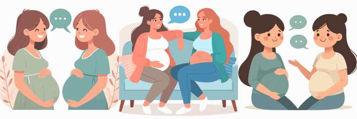 Poster - vector set of two pregnant women talking