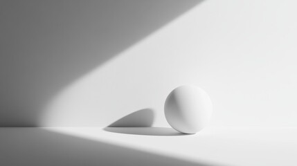 Wall Mural - A minimalistic scene featuring a white sphere casting a shadow on a light background.