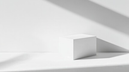 Wall Mural - A minimalistic white cube on a surface with soft shadows.