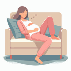 Poster - pregnant woman vector set relaxing on the sofa