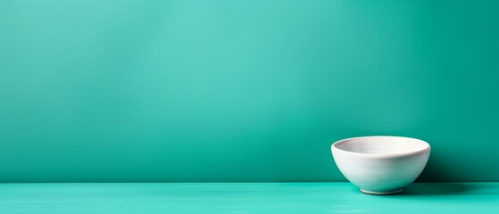 Sticker -  A white bowl atop a table, adjacent to a green wall and backed by a light green one