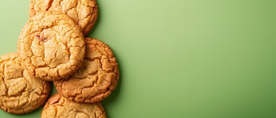 Wall Mural -  A stack of cookies, some with bites taken, atop a green surface One cookie is missing a portion