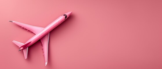 Wall Mural -  A pink airplane flies against a pink backdrop, casting a shadow beneath