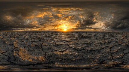 Poster -   Sunset over cracked lake in vast landscape