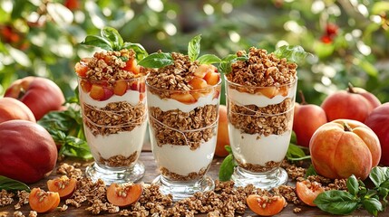 Wall Mural -   A cluster of desserts resting atop a wooden table alongside apples and additional fruits