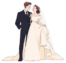 Canvas Print - PNG Elegant wedding couple illustration