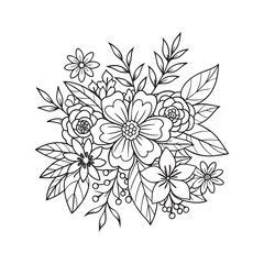  Black and white flower bouquet, vintage flower isolated on white background. 