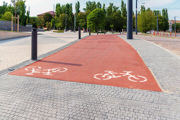 Wall Mural - Bike path sign in the park.