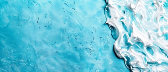 Wall Mural -  A tight shot of a blue-and-white wall, adorned with beads of water cascading down its surface