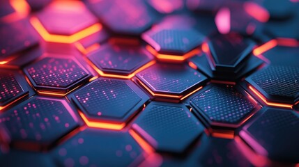 Wall Mural - Futuristic Glowing Hexagonal Grid: Abstract Tech-Inspired Background with Neon Lights