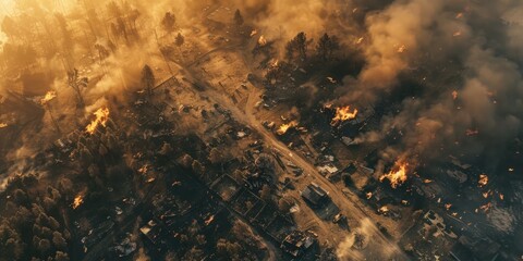 Wall Mural - Aerial perspective of the aftermath of a rural forest fire