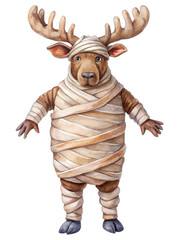 Sticker - Funny Moose Mummy Halloween Costume Illustration - A cute moose dressed up as a mummy for Halloween, symbolizing fun, creativity, festive spirit, and the playful side of Halloween.