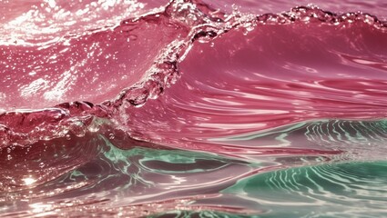 pink texture Abstract summer banner background Transparent pink clear water surface texture with ripples, splashes and bubbles. Water waves in sunlight with copy space Cosmetics moisturizer micellar t