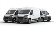 © rookielion - Three modern white vans parked next to each other, ideal for transportation, delivery, or logistics themes in a clean environment