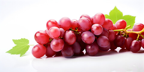 Ripe red grapes on white background with copy space