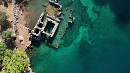 Wall Mural - Cleopatra Hammam Bay (Kleopatra Hamam Koyu) Drone Video, Gocek Islands Fethiye, Mugla Turkiye (Turkey)