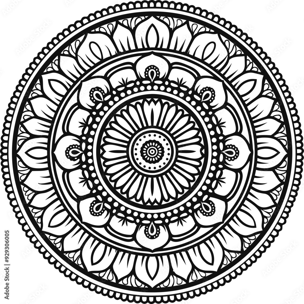 Mandala vector and line art with coloring page. Black and white vector ...
