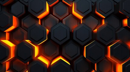 Abstract Geometric Pattern with Octagons, black and Orange Glow	