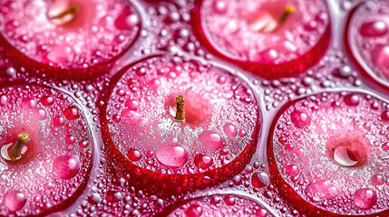 Poster -   Red and pink surface with close-up droplets of water