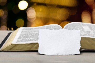 Poster - Handwritten white blank card and bible book