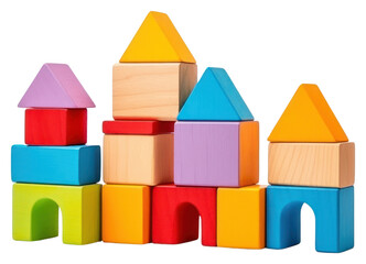 Wall Mural - PNG Colorful wooden toy blocks white background construction architecture.