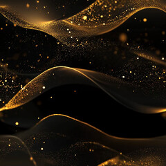 Wall Mural - Seamless pattern of swirling golden waves on a deep black background, creating a luxurious and dynamic abstract design perfect for elegant and opulent settings.