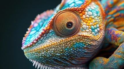 Wall Mural - A close up of a colorful chamelon lizard with bright eyes, AI