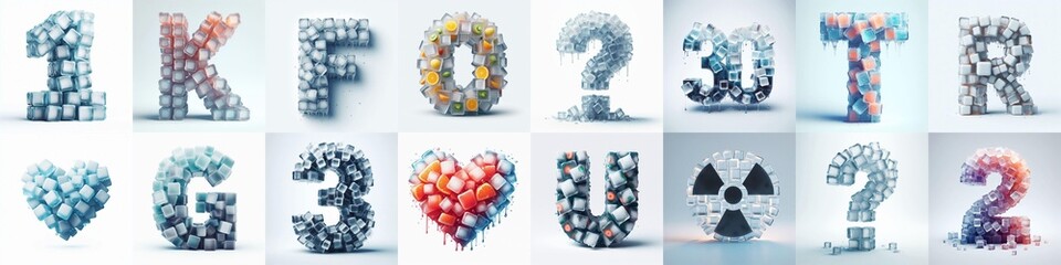 Ice cubes Lettering Typeface. AI generated illustration