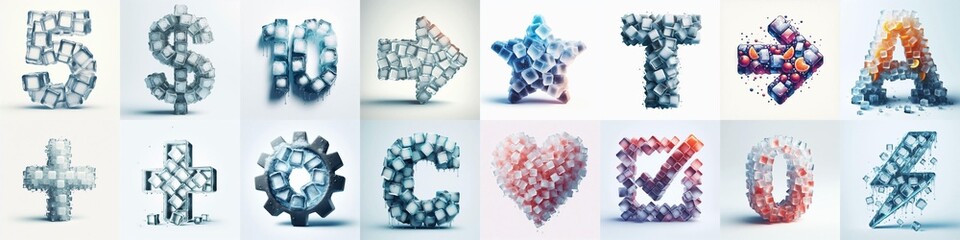 Ice cubes Lettering Typeface. AI generated illustration