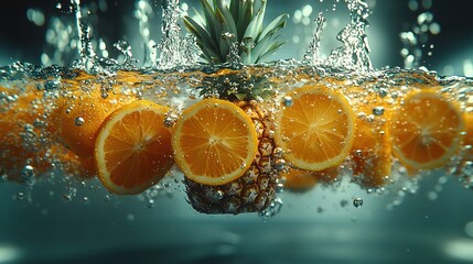 Poster -   Pineapple on top of orange pile underwater