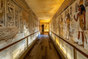 Wall Mural - A long hallway with Egyptian paintings on the walls