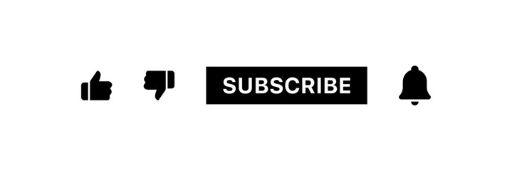 Poster - subscribe button with like icon and notification bell alarm symbol, subscribed button with thumbs up and thumb down icons