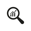 © icons gate - Business growing search icon bar graph icon with arrow symbol. Analytics growth chart icon with magnifying glass symbol - Statistics and analytics vector icon