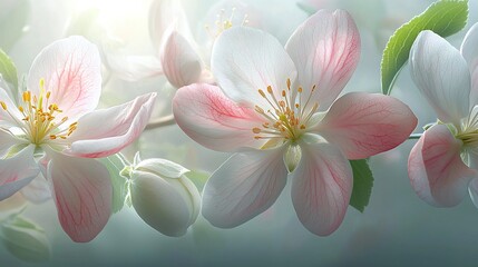 Poster -   A close-up of flowers illuminated by sunlight filtering through their leaves, with additional blooms visible in the background