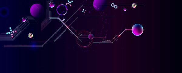 Wall Mural - Dark retro futuristic art neon abstraction background cosmos new art 3d starry sky glowing galaxy and planets blue circles