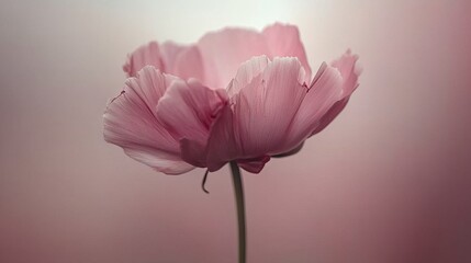 Poster -   A close-up of a pink flower with a soft, slightly blurred background featuring a pastel pink wall