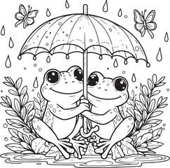 Wall Mural - A couple of frog line art coloring page illustration