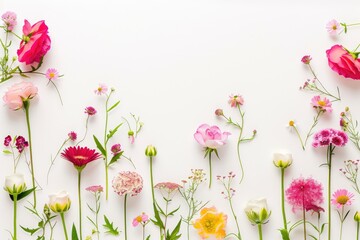 Wall Mural - Group of flowers arranged on a clean white surface, perfect for decorative or illustration purposes