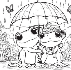 Wall Mural - A couple of frog line art coloring page illustration