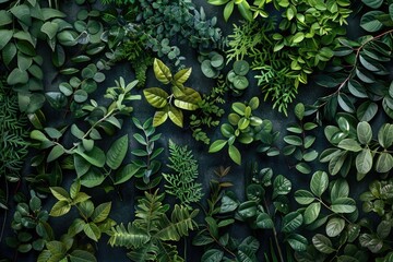 Wall Mural - Close-up of a wall covered in diverse plants, perfect for a botanical or nature-themed context